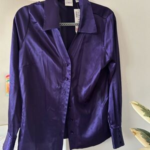 Cleo Purple Satin Button-Up Blouse